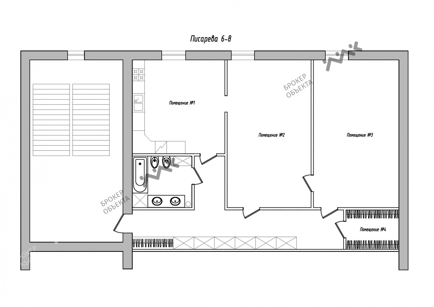 2 комн. кв. 75.2 m2 2/3 этаж Писарева ул., д.6-8 Купить по цене 7632000 ₽