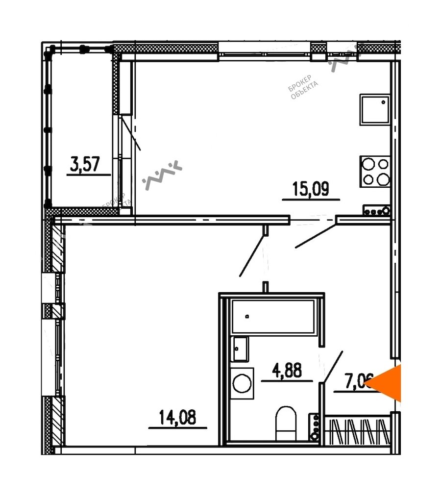 1 комн. кв. 41.11 m2 1/12 этаж Витебский проспект, д.15 Купить по цене  5350000 ₽